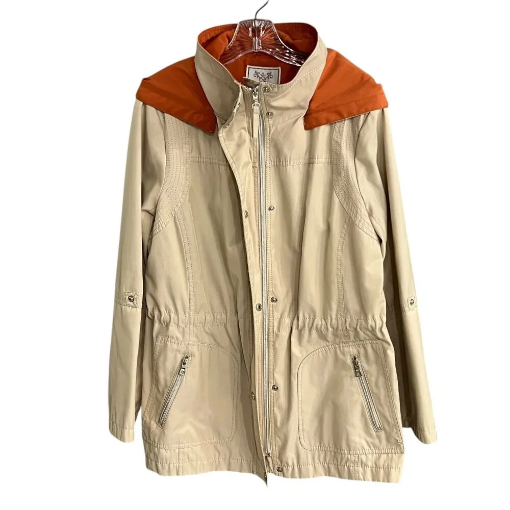 Fleet Street Women Large Jacket/Coat Tan Orange Detachable Hood Zip Snap - Picture 4 of 15